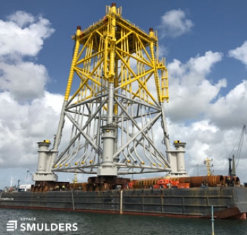 Load-out of jacket for the Merkur Offshore Wind Farm